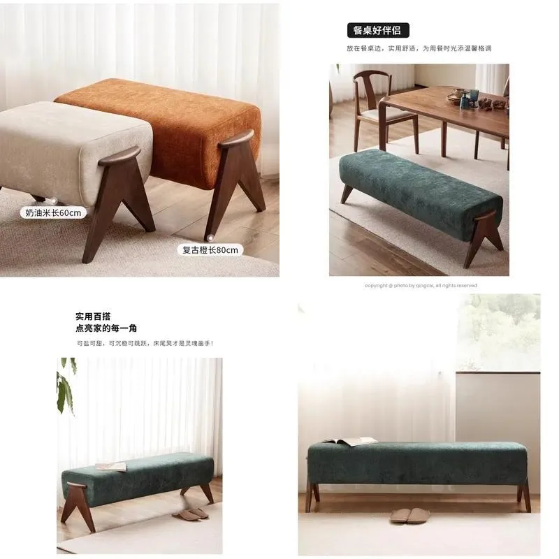 Modern Convertible Solid Wood Bench Sofa Bedside Stool Durable Curved Design Upholstered Seat for Bedroom Apartment Living