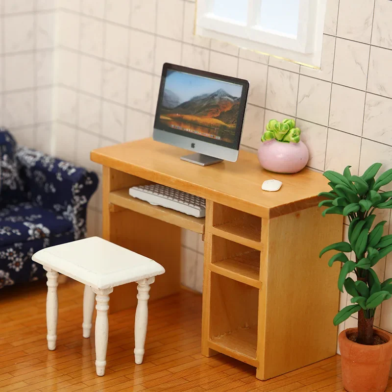 

1:6 Dollhouse Mini Computer Desk Set Mini Office Scene with Mouse Keyboard Furniture Scale Model Decoration Room Home Decor