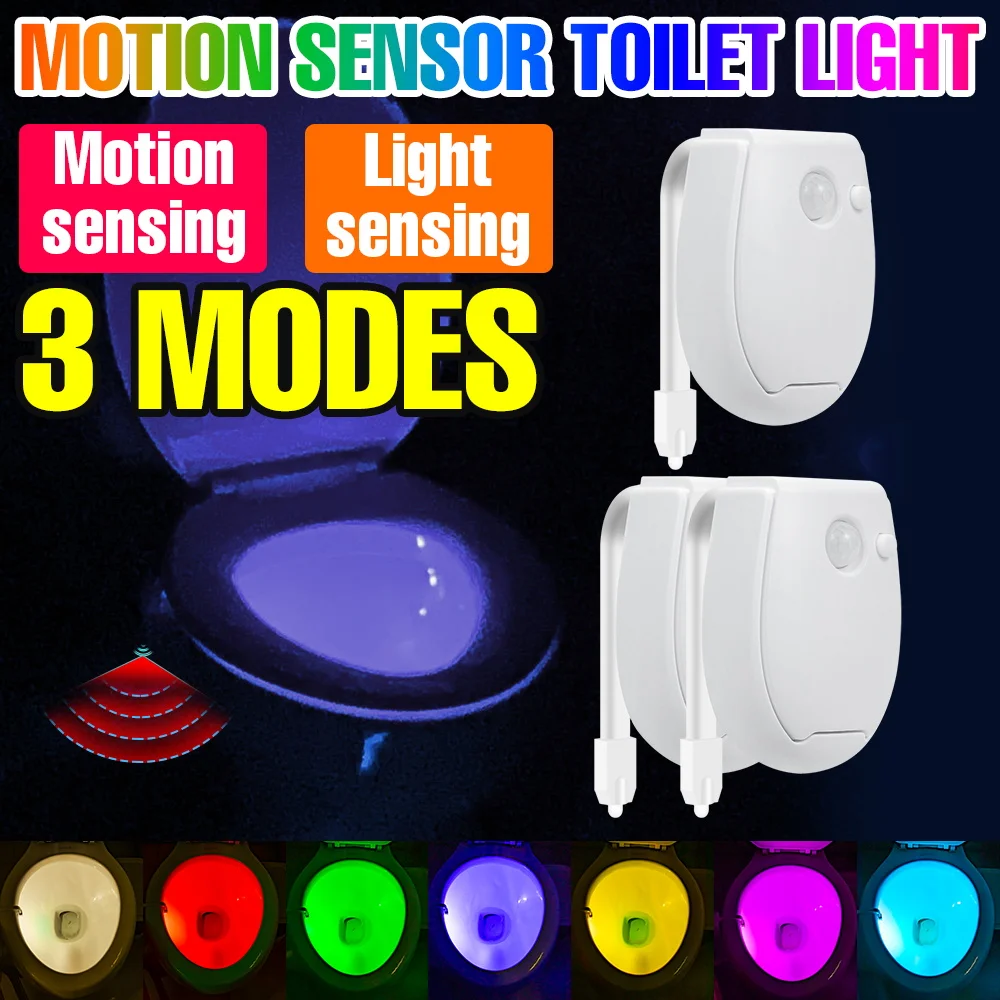 2PCS LED Toilet Lamp Smart PIR Motion Sensor Toilet Bowl Seat Backlight Nightlight 3 Modes 7 Colors Bathroom Atmosphre Lighting