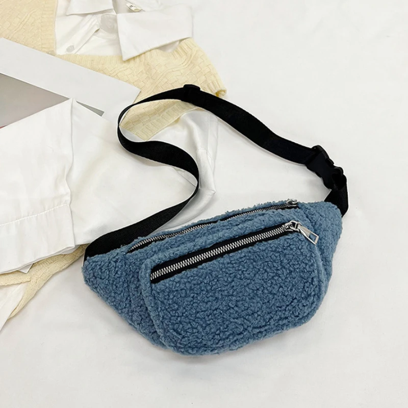 Women\'s Plush Waist Bag Solid Color Belt Bags Shoulder Crossbody Chest Bag Cute Designer Female Fanny Pack Banana Hip Purse