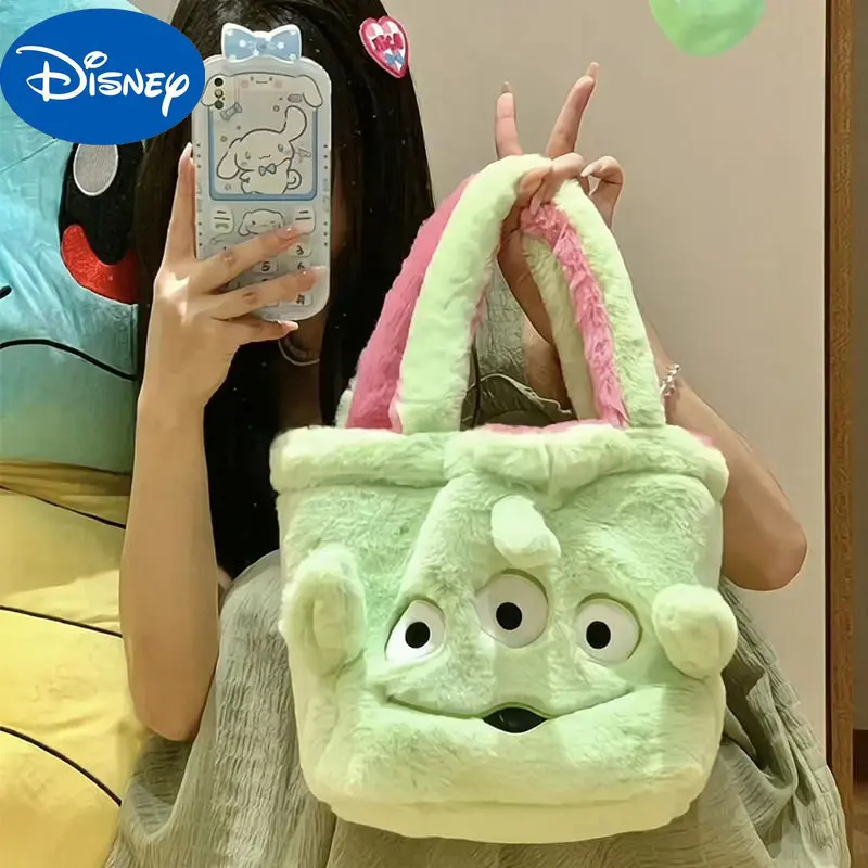 MINISO Disney Strawberry Bear Three Eyes Double Bread New Plush Bag Cute Cartoon Work Tote Bag Large Capacity Shoulder Bag