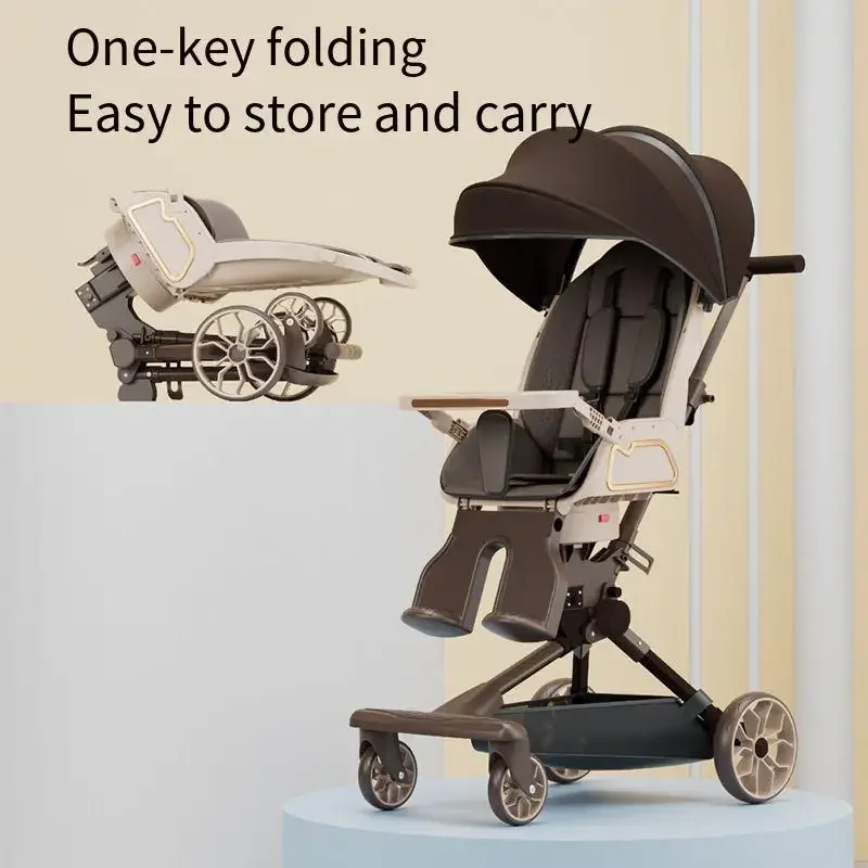 Four Wheel Stroller High Landscape Lightweight Folding Travel Stroller Two-way Swivel Seat Shock Absorption Baby Stroller