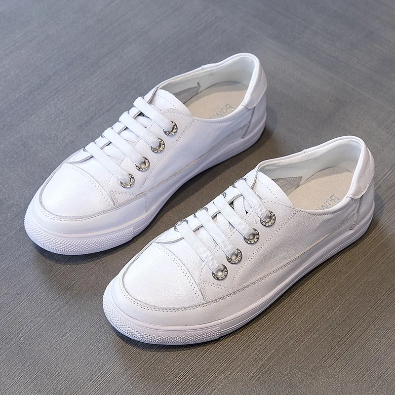 

2023 Women Genuine Leather Sneakers Little White Shoes Fashion Ladies Vulcanized Shoes Woman Summer Flats Zapatillas Platform