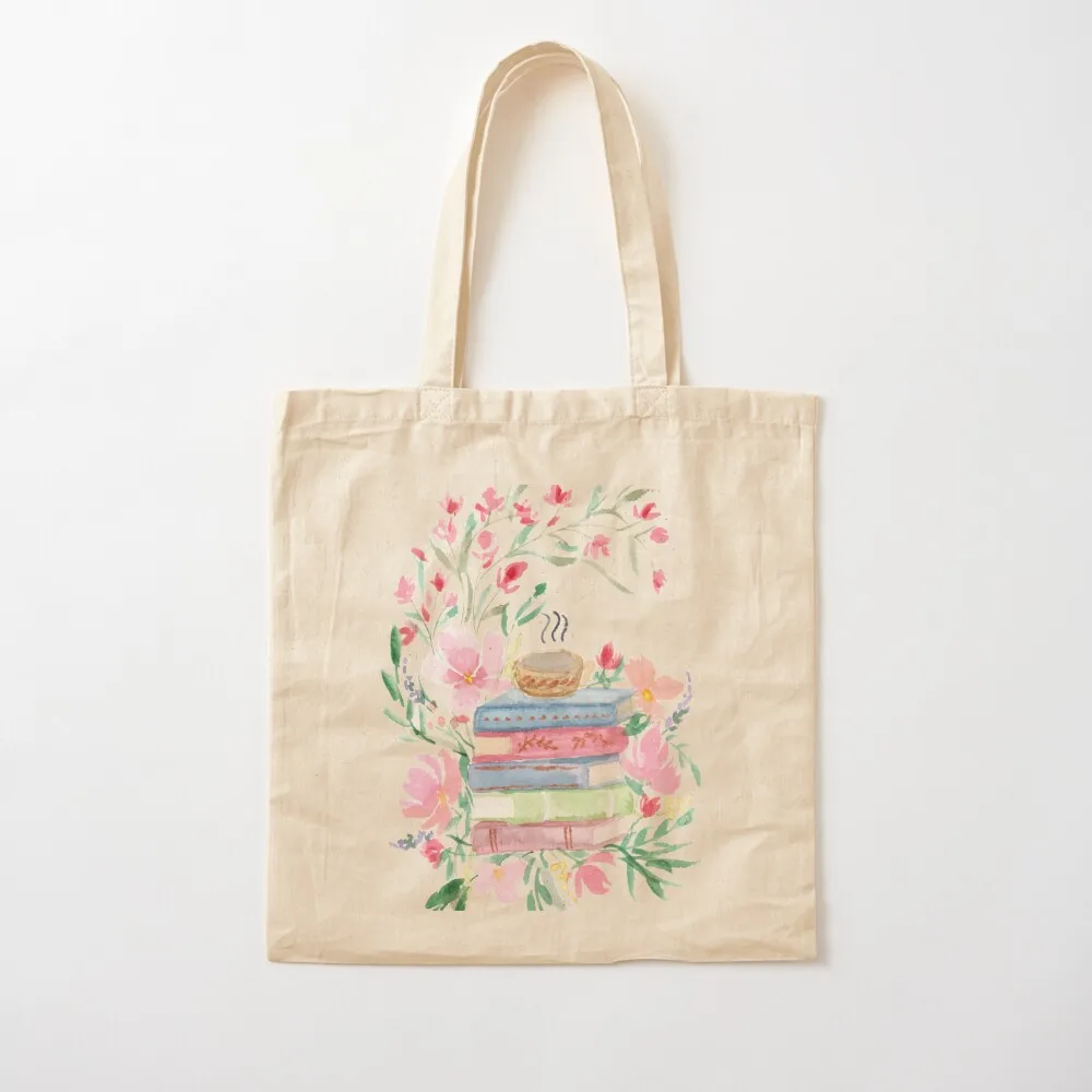 

Watercolor Books with florals Tote Bag tote bag Lady bag shopping bags woman 2025 Canvas Tote