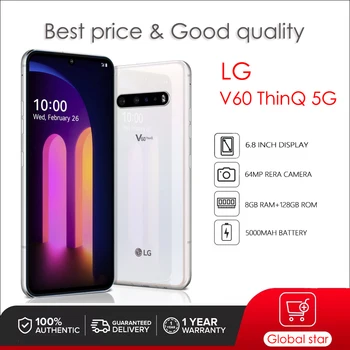 LG-Smartphone V60 ThinQ 5G Android 10, téléphone portable, 8 Go de RAM, 128/256 Go de ROM, octa core, 64MP, 6.8 pouces, 5000mAh, NDavid, FM, QC4