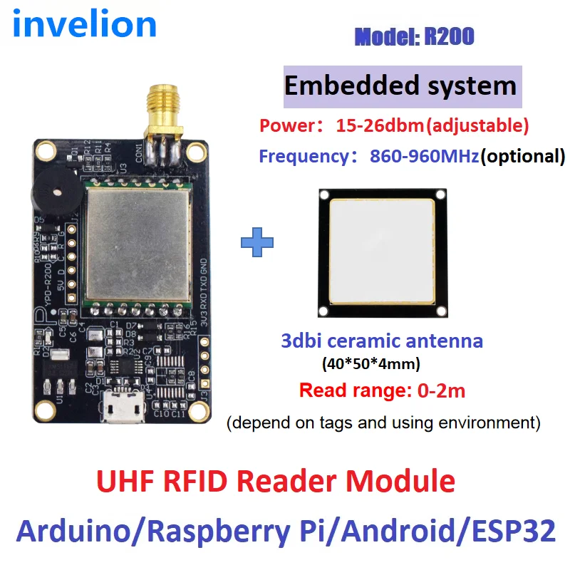 1CM-2M UHF RFID Integrated Module USB TTL UART Built-In 3dbi Ceramic RFID Antenna Access Control RFID Reader