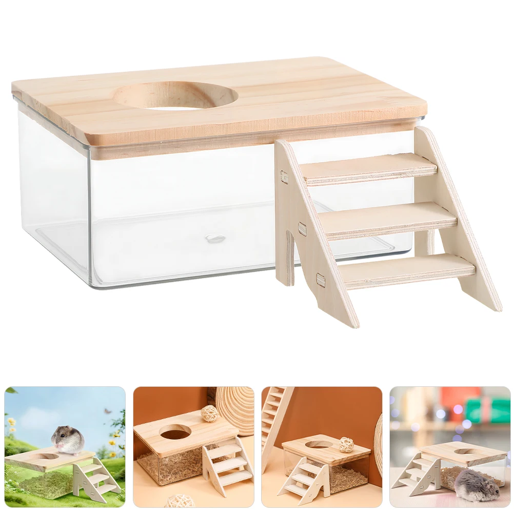 

Hamster Bathroom Sand House Ladder Small Animals Cage Accessories Durable Pet Bath Container Gerbil Dust Bath Box hamster sand