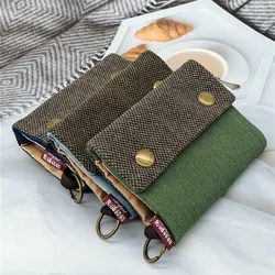 Handmade Three Fold Fabric Wallet Women Men Simple Short Zipper Purses for Teens Personality Multi-function Key Bag Card Holder