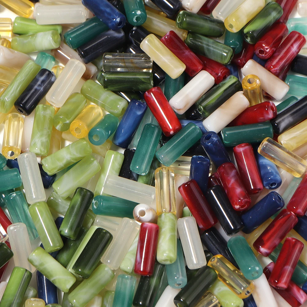 100 Stück 5 x 13 mm Acryl-Röhrenperlen aus imitiertem Jadestein, bunte lose Perlen für die Schmuckherstellung, DIY-Halskette, Armband, Zubehör – Detail 6