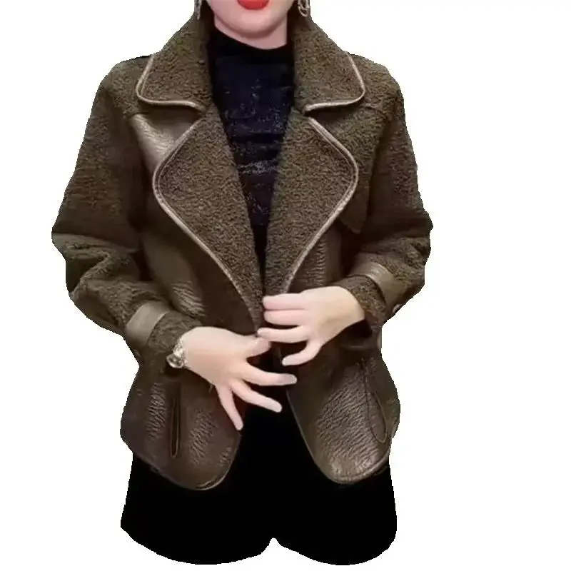 Women Short Leather Coat Both Sides Autumn Winter New Fur Integrated Velvet Leather Jacket Loose Jackets Plus Size Outerwears