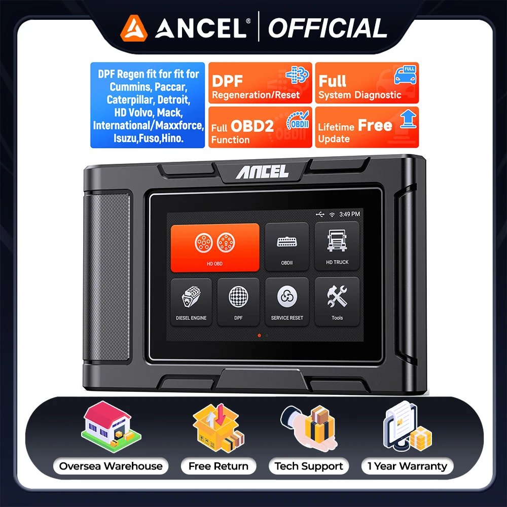 

ANCEL HD3400 Pro Full System Heavy Duty Truck Scanner DPF Regen Diesel Diagnostic Scan Tool for Cummins Detroit Free Updates