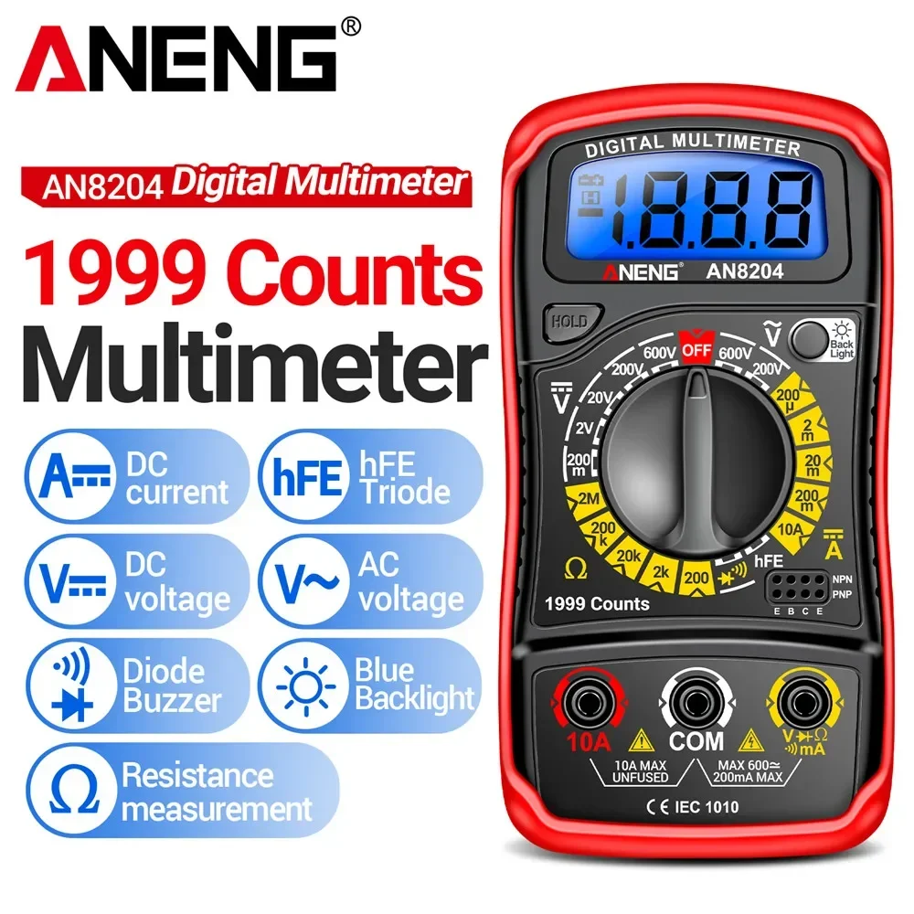 ANENG AN8204 Multimeter Digital Tester 1999 Count AC/DC Voltage Detector hFE Triode Buzzer Multifunctional Small Multimeter Tool