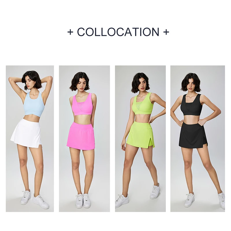 DANCEFISH Spring Summer Fake Two-piece Sportwear Women High Waist Split Tennis Skirt Inner Pocket Fitness Yoga Fashion Culottes