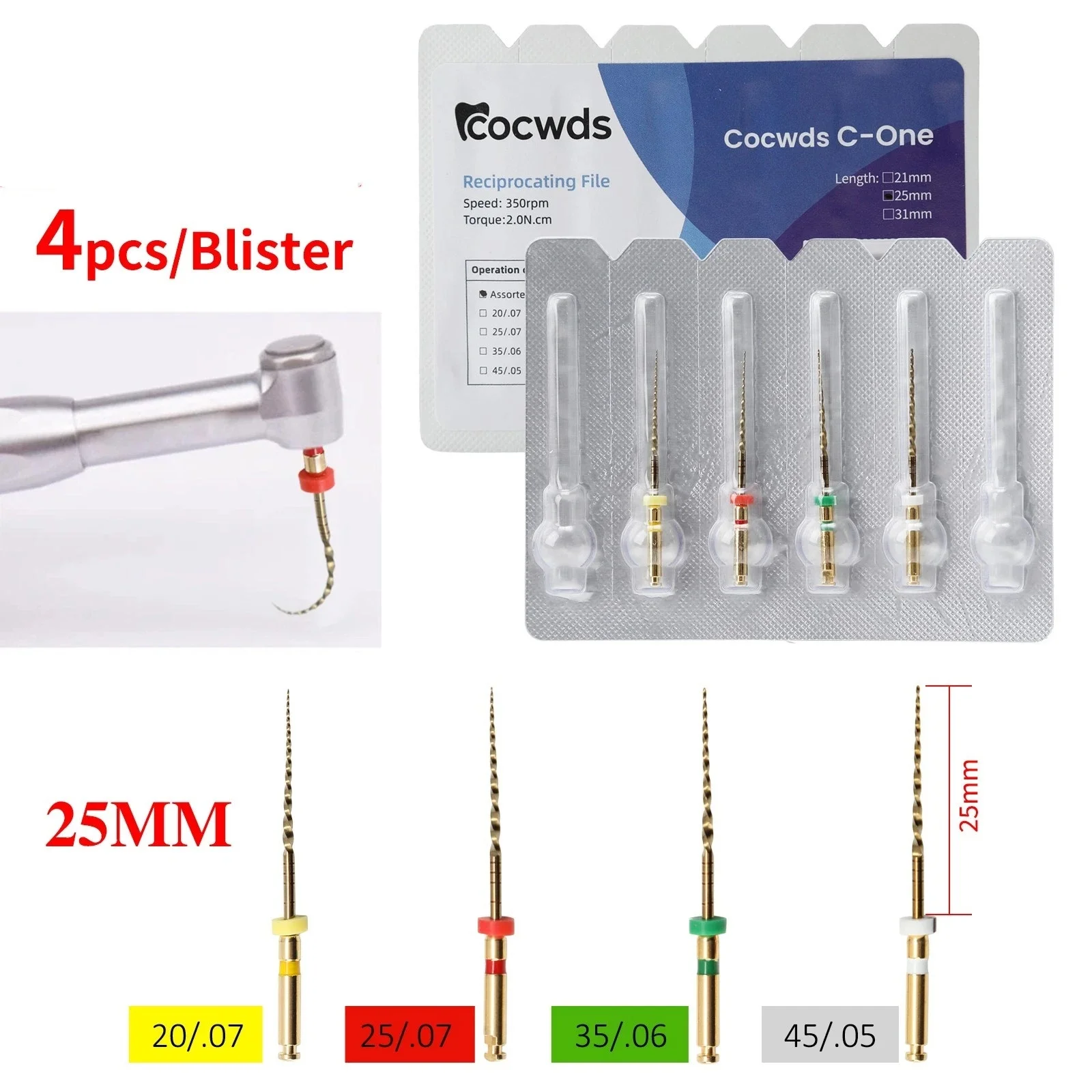 Dental C-ONE Files Endo Rotary File One for Root canal Files Reciprocating 25MM