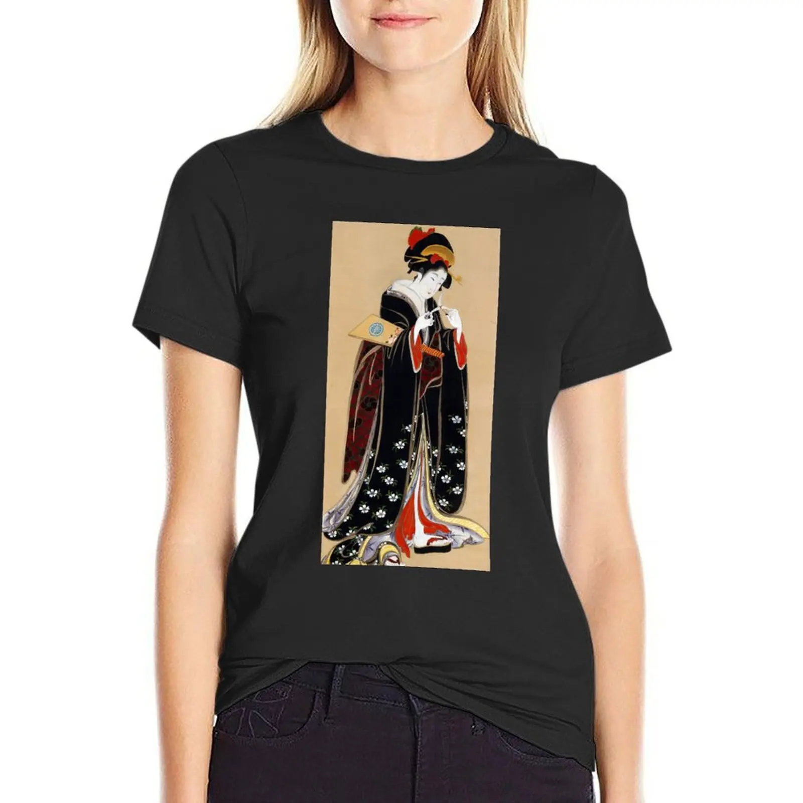 Geisha Holding Flower T-Shirt summer top summer clothes t shirts for Womens