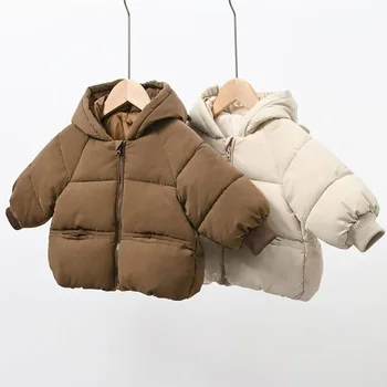 Boys Girls Thickened Down Coats Baby Winter Warm Hooded Jackets Outerwear Children Fashion Solid Color Coat Kids Casual Clothing