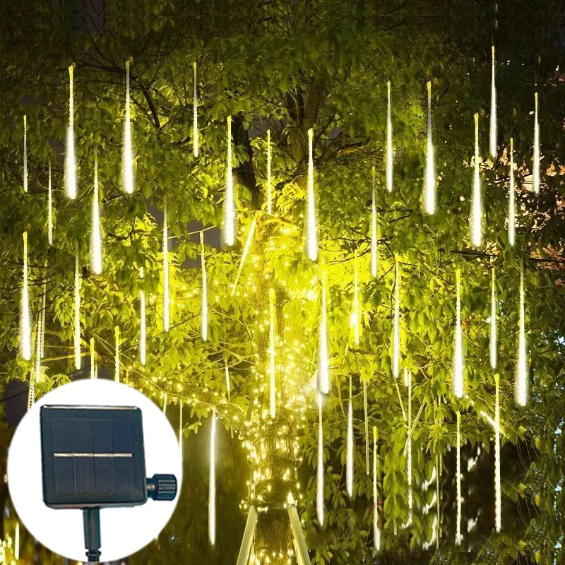 

1 Pack 8tubes Solar LED Meteor Shower String Lights Outdoor Street Garland Holiday Lamp Decoration, Christmas Party Decoration