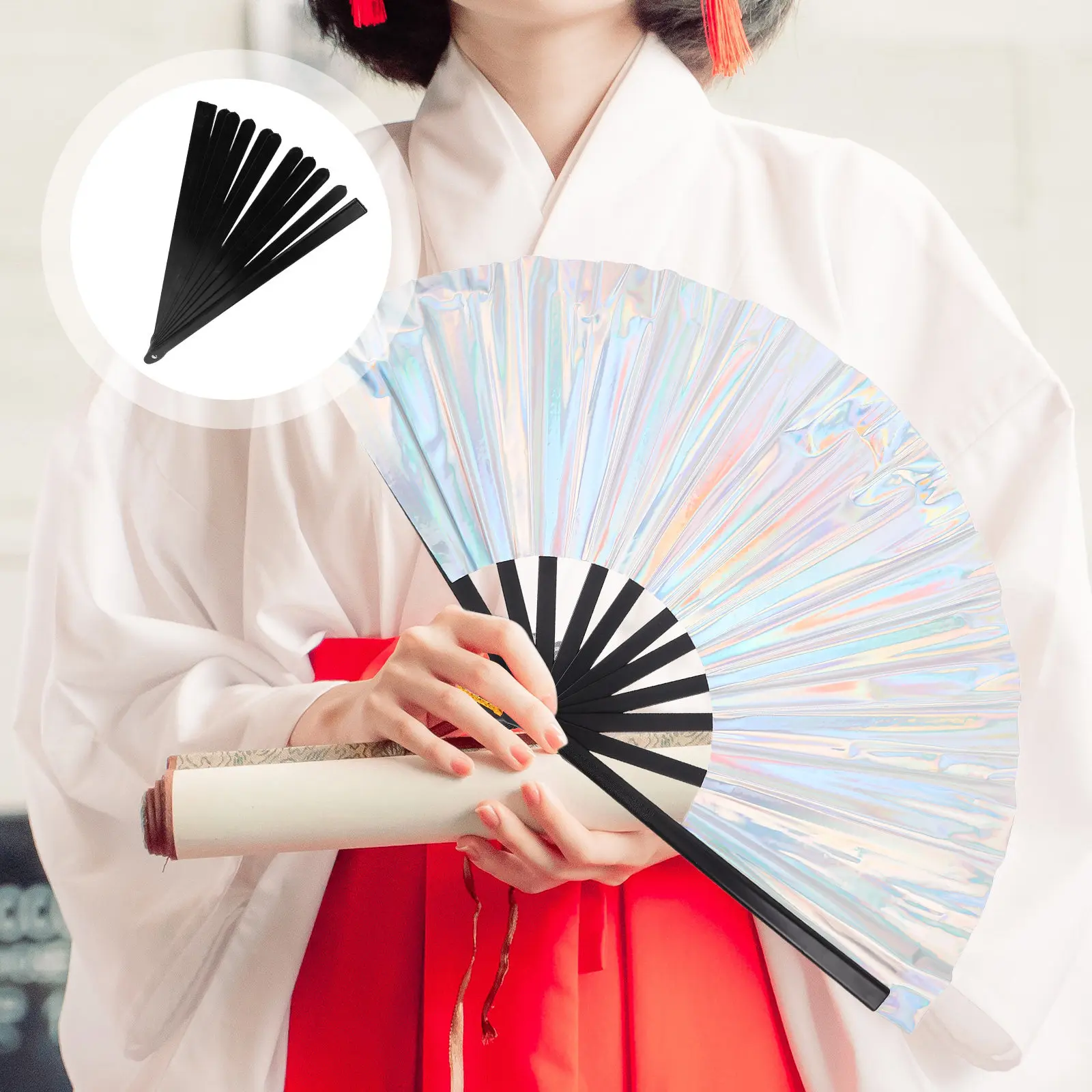 4Pcs Folding Fan Frame Black Plastic Blank DIY Hand Fan for Martial Arts Dance Cosplay Wedding Craft Accessories