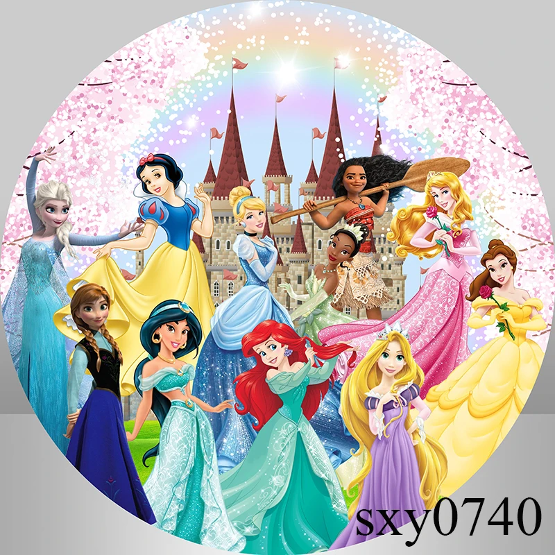 Castle Princess Round Backdrop For Photography Girls Fairy Table Birthday Party Circle Background Elastic Photo Studio Custom