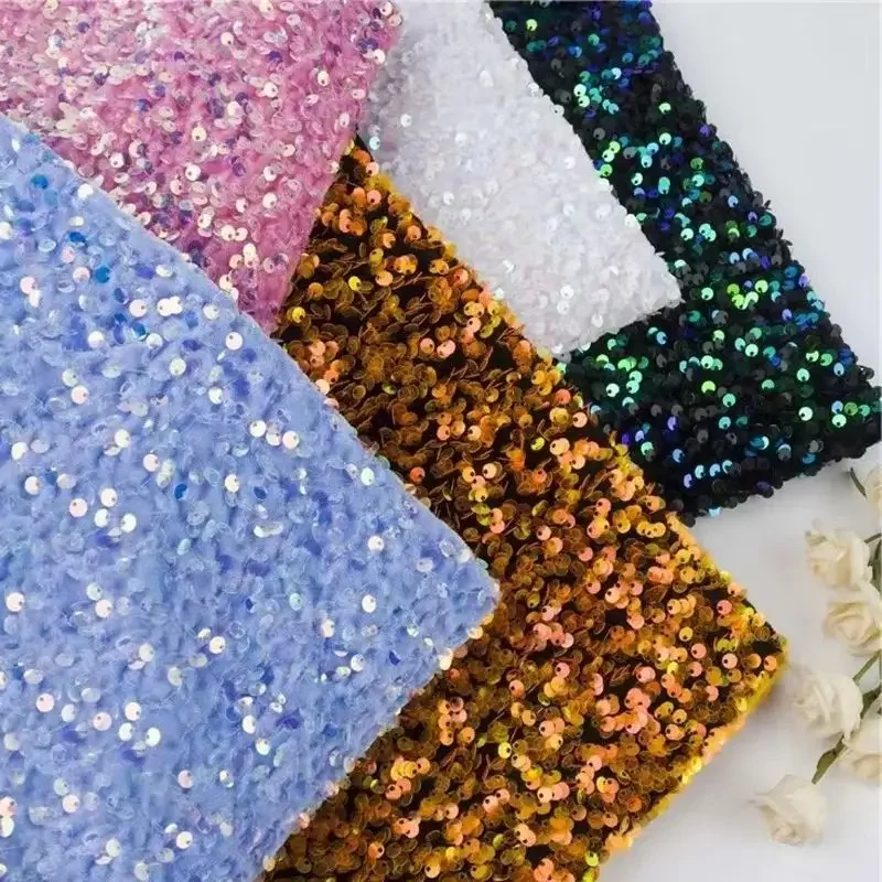 

5Yard Elvet Sequin Fabric for Evening Prom Dress Shining Reflective Wedding Decoration Clothes Material Party Special Events