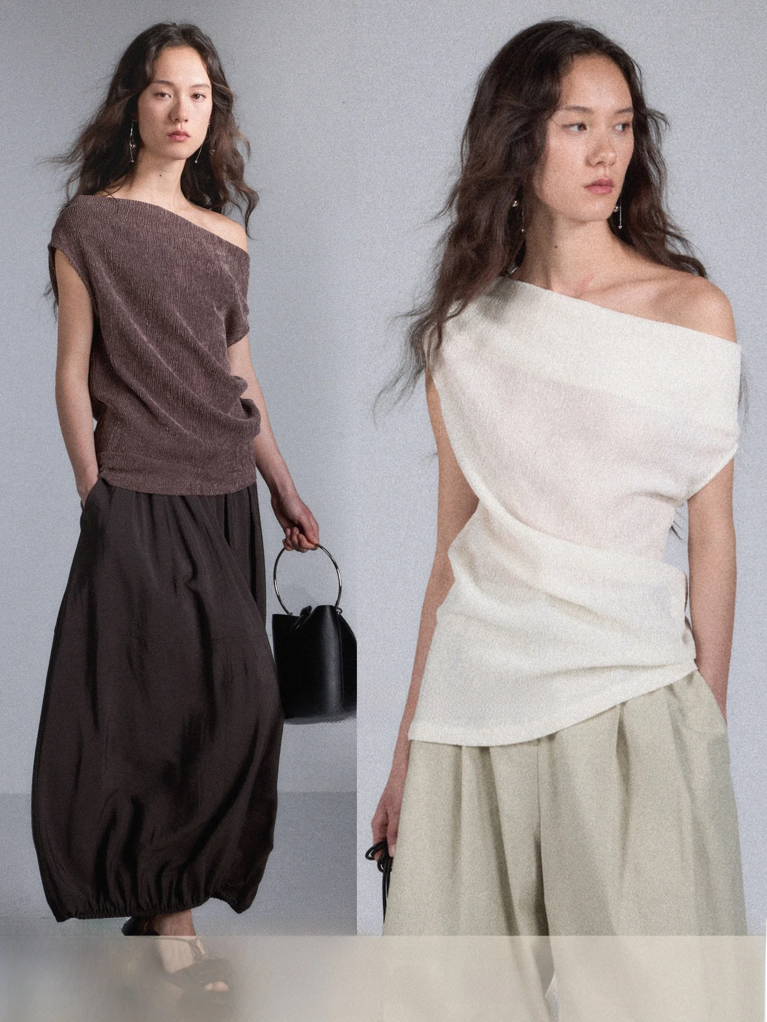 

Slim Fit Knitted One Shoulder Texture Knit Top Philin Holiday Style Casual Loose Women's T-Shirt Shoulder Sleeveless Summer