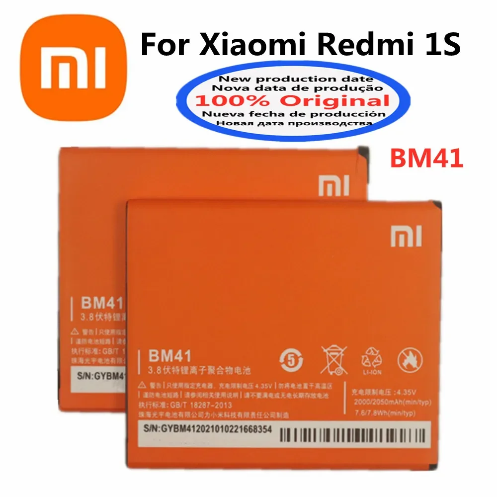 

New Xiao mi 100% Original Phone Battery For Xiaomi Redmi 1S BM41 Replacement Battery Bateria Batteries 2050MHz