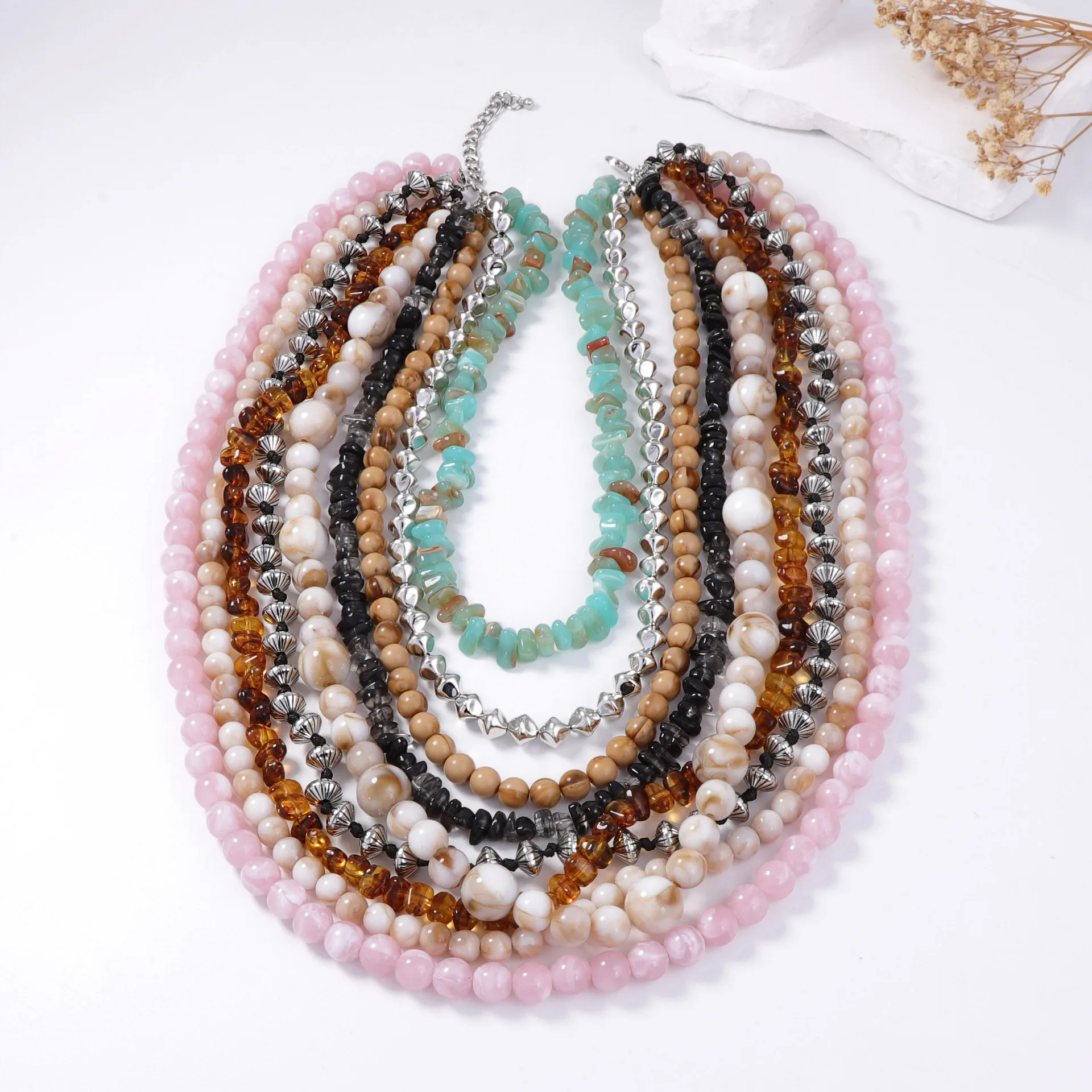 

ZAA Vintage Boho Beaded Necklace for Women Fashion Multilayer Tassel Choker Necklaces Jewelry Accessories