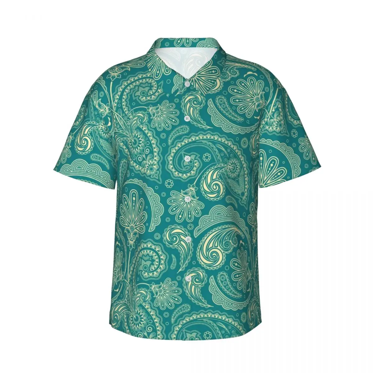 Chemise Hawaïenne Paisley pour Homme, Chemisier Décontracté, Imprimé Floral Rétro, Design de Style de Rue, Disponible en Bleu et Vert