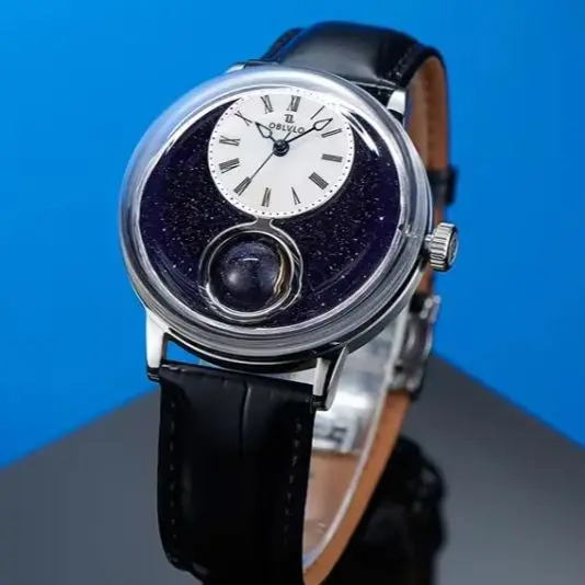 OBLVLO Men Automatic Watch 42mm Mechanical Wristwatch Luminous 50m Waterproof Sapphire Mirror Rotatable 24 Hours Ball