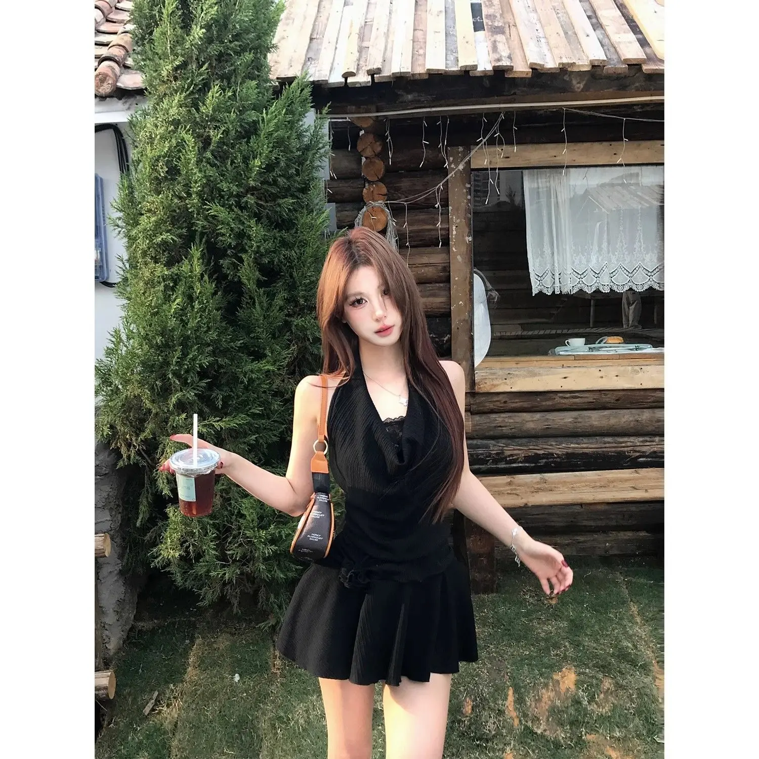 

Black Halterneck Fake Two Sexy Lace Halterneck Dress 2026 New Slim Hot Girl Summer Dress