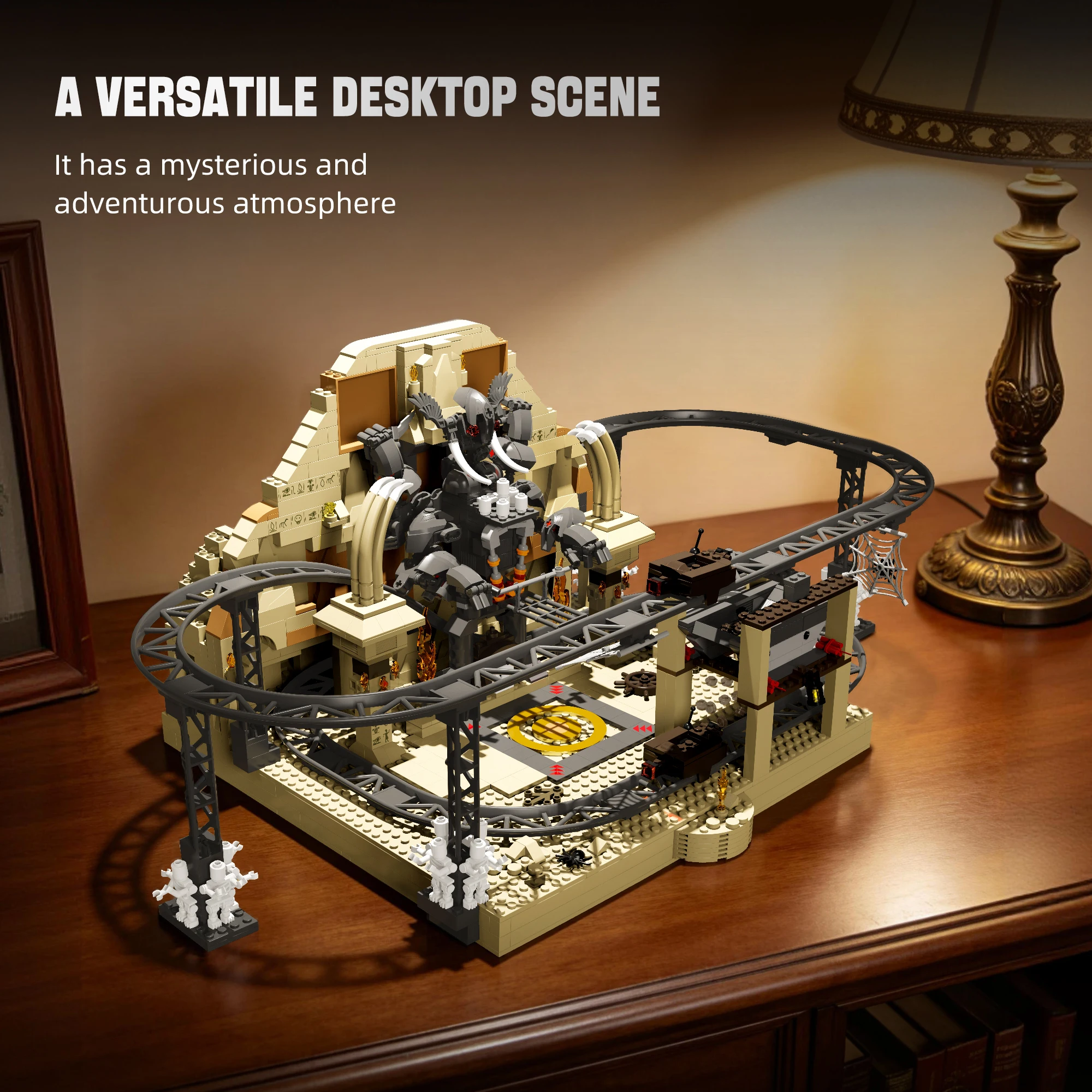 

MOC Ancient Tomb Pyramid Temple Escape Building Blocks Mine Cart Track Mechanism Guardian Beast Skeleton Scene Gift For Fans