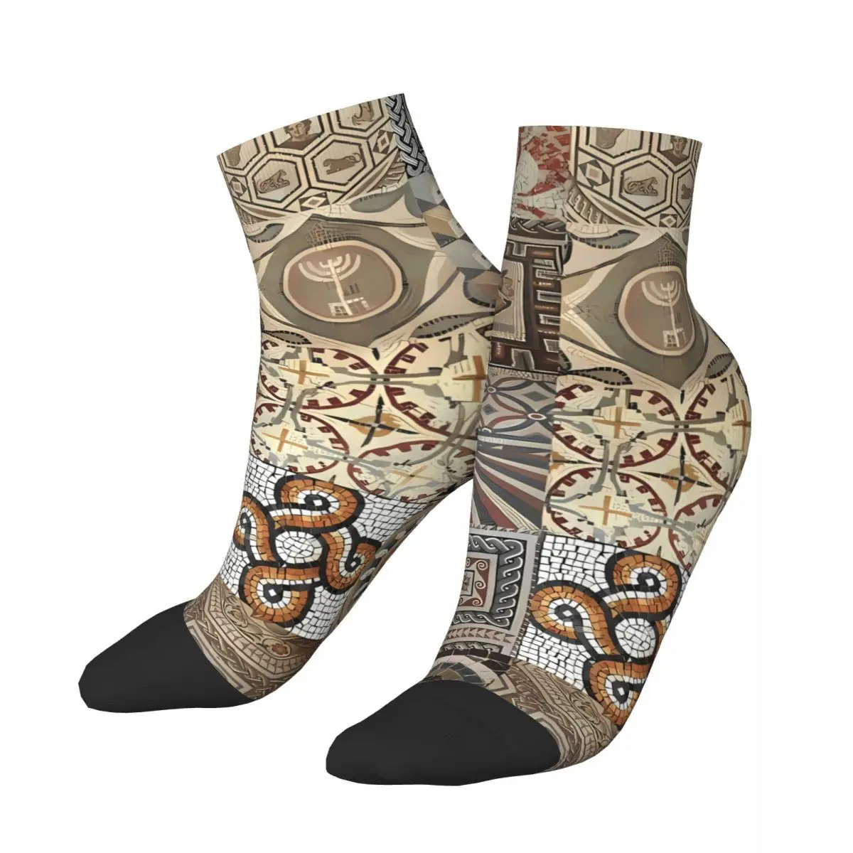 Funny Men's Ankle Socks Stone Mosaic Ancient Romans Street Style Seamless Crew Sock Gift Pattern Printed