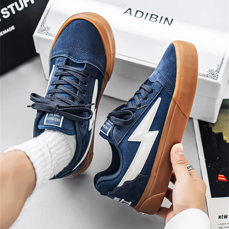 

Trendy Low-Top Men's Canvas oes Lightning Bolt Sports Sle Flat Heel round Toe Rubber Outsole Comfortable Casual Footwear