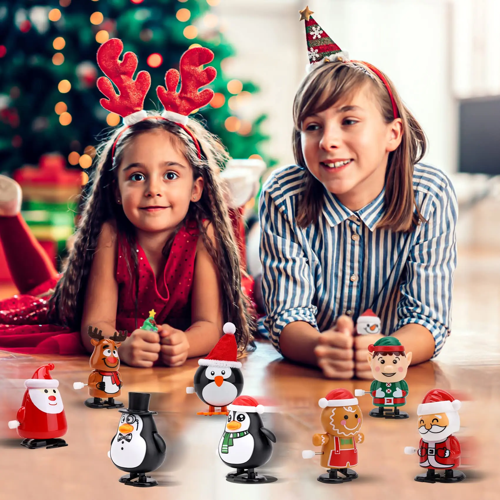 Jouets à remonter de noël pour enfants, remplisseurs de bas de Xma, jouet de chaîne mécanique du père noël, cadeaux de fête de noël, remplissage de sac Goody