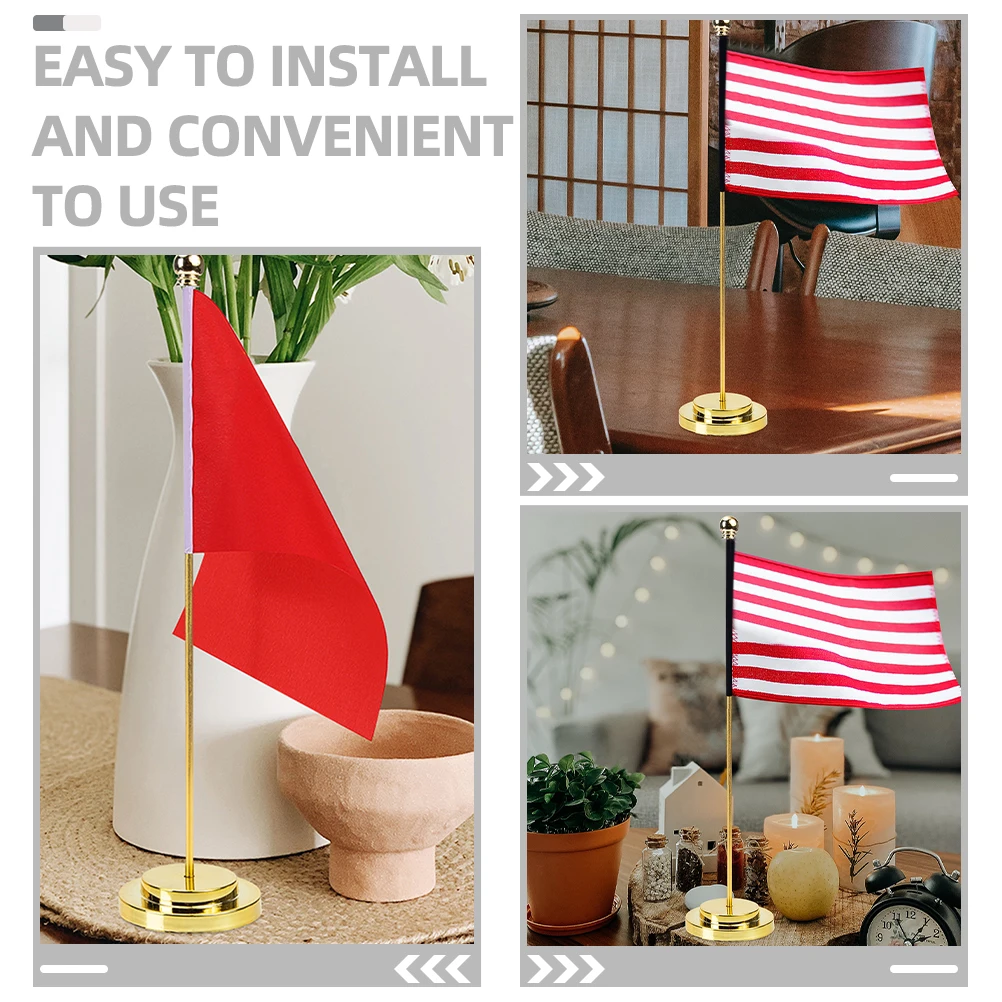 

4pcs Metal Flagpole Base Durable Iron Portable Lightweight Desktop Banner Stand Golden Flag Holder Office Supply Decorative