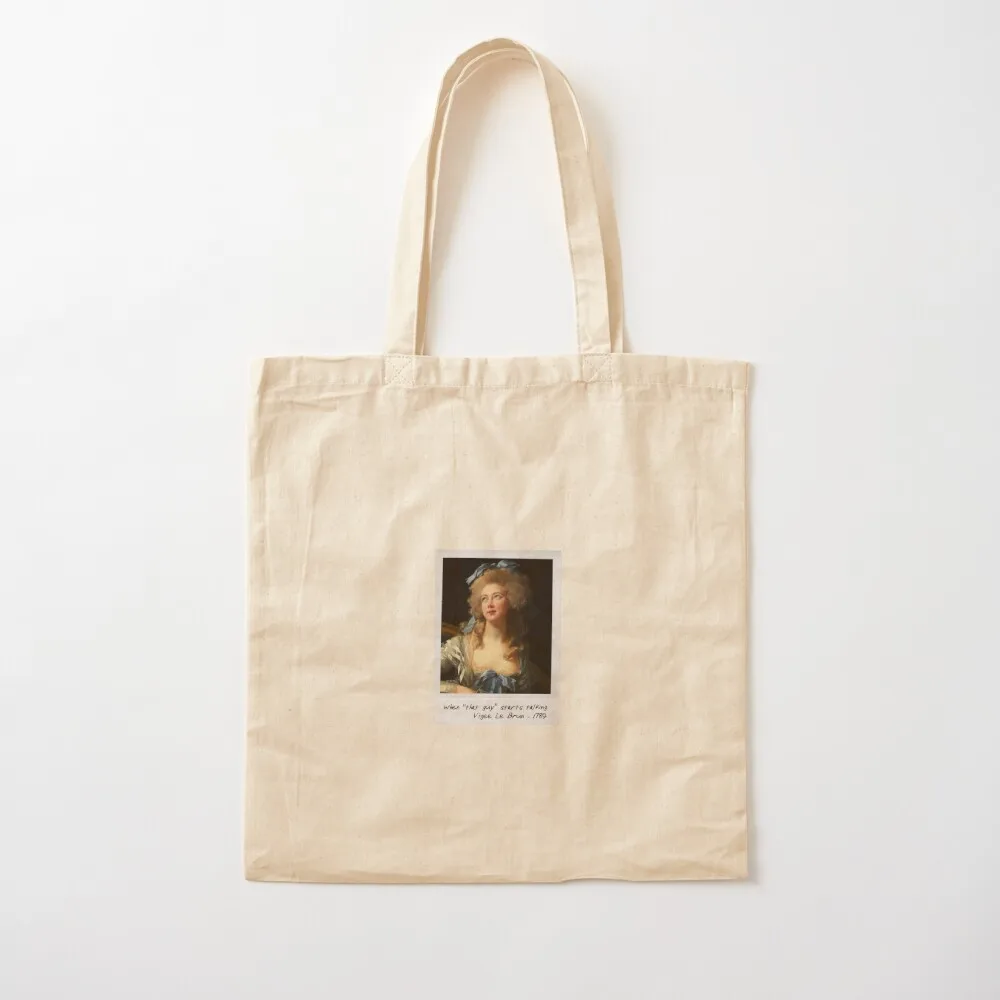 

when that guy starts talking Tote Bag Cloth bag foldable reusable bag Custom tote woman