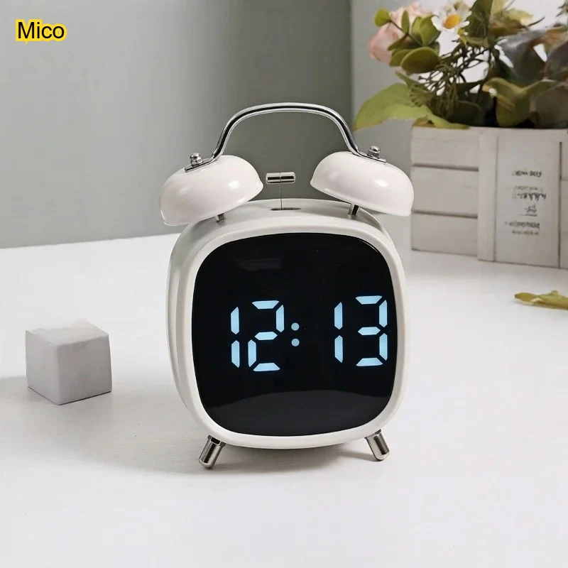 

Plug-in Voice Control LED Alarm Clock, Super Loud Double Bell for Heavy Sleepers, 12/24H Desktop Decorative Clock