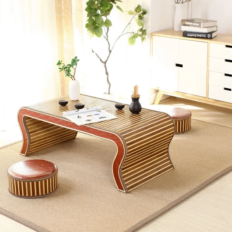 Chinese Style Bamboo Weaving Go Board Table Small Coffee Table Tatami Tea Table for Bay Window Ceremony Activity Props Decor