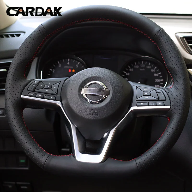 Capa de volante de carro de couro preto completo para Nissan Kicks Rogue Sentra Altima SR Qashqai X-Trail Leaf Micra Versa 2019-2025