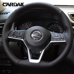 Full Black Leather Car Steering Wheel Cover for Nissan Kicks Rogue Sentra Altima SR Qashqai X-Trail Leaf Micra Versa 2019-2025