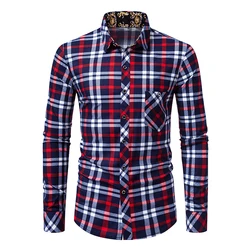 Men's Autumn Long Sleeve Plaid Shirt Slim Fit Casual Business Button Up Wrinkle-resistant Non-ironing Fashion Shirts For Man