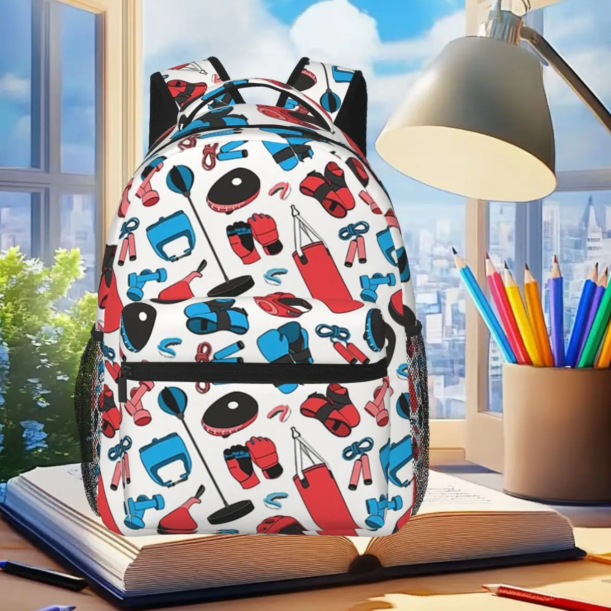 

Martial Arts Pattern (blue And Red) Student Backpack School Bag Hiking Travel Daypack for Men Women Fashion Bookbag Shoulder Bag