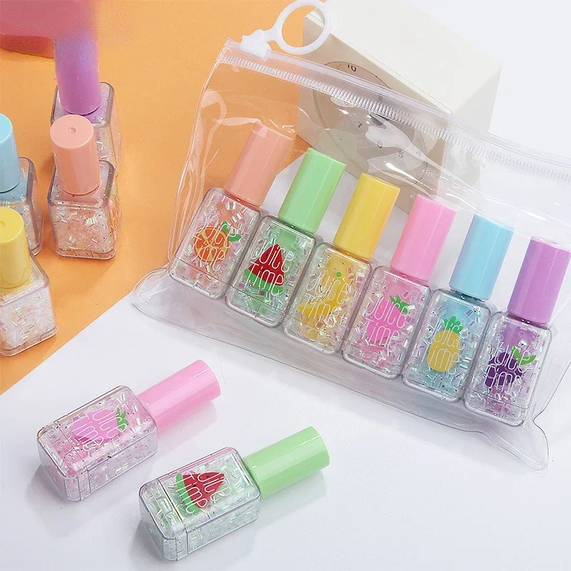 6Pcs Cute Cartoon Nail Polish Shape Highlighters School Office Stationery Students Drawing Supplies Kawaii Mini Paint Marker Pen