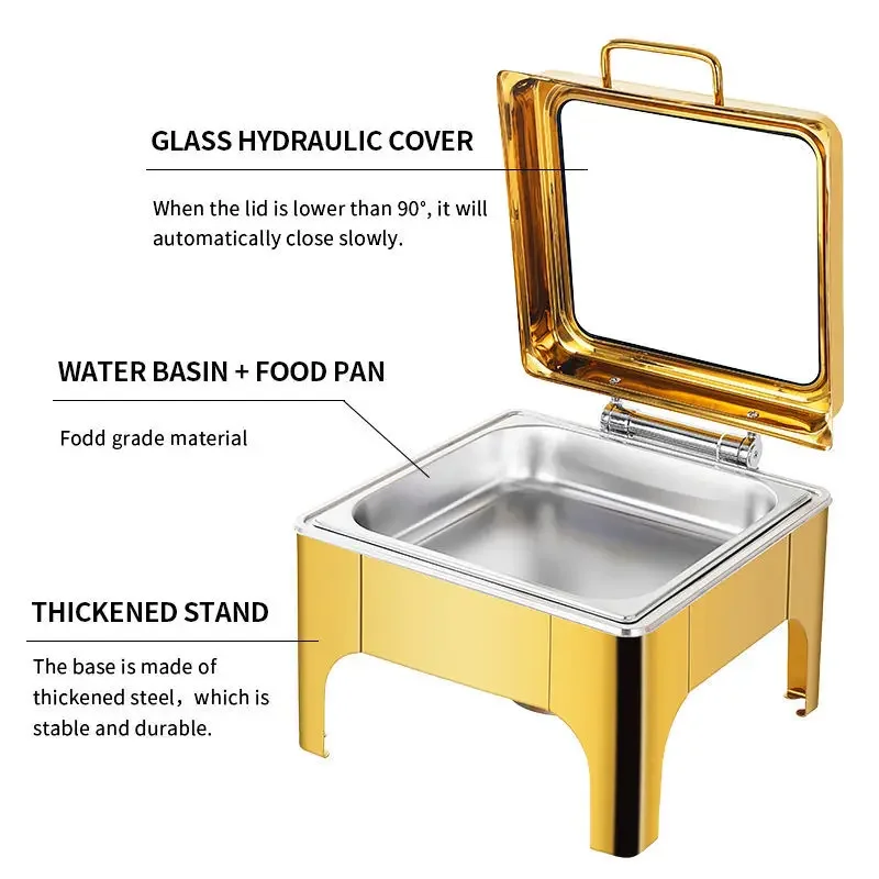 Golden Stainless Steel Rectangle Round Square Buffet Furnace Flat Cover Heating and Insulation Buffet Furnace