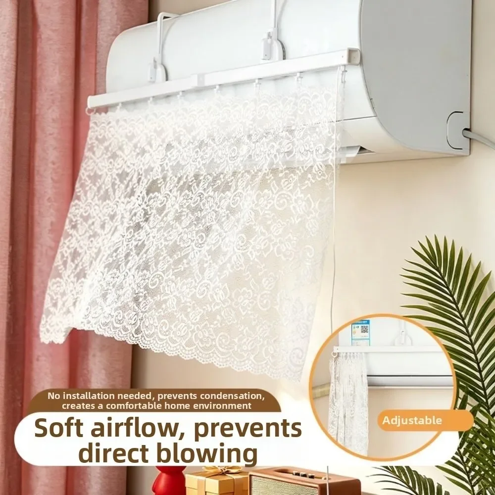 Cache-climatiseur en dentelle rétractable anti-poussière avec ventouses, déflecteur anti-soufflerie directe