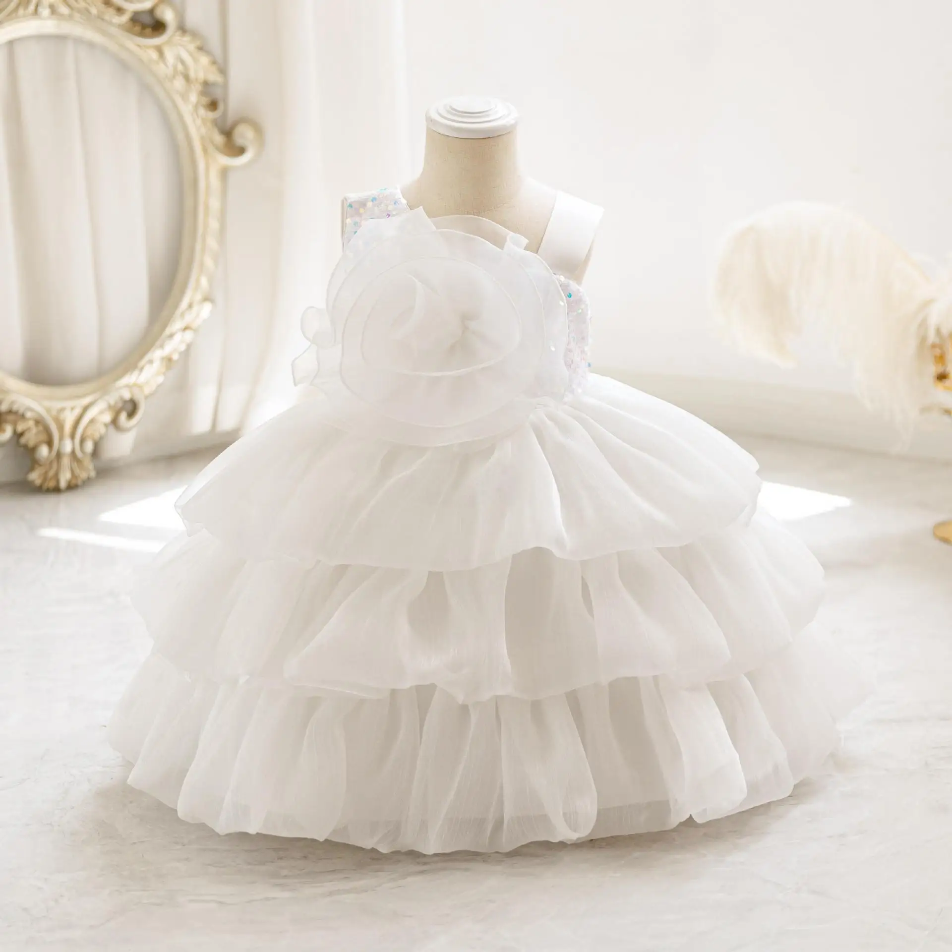 Baby Girls' Party Dress with Flowers Layered Kid Girl Holiday Dresses Ball Gown Sling