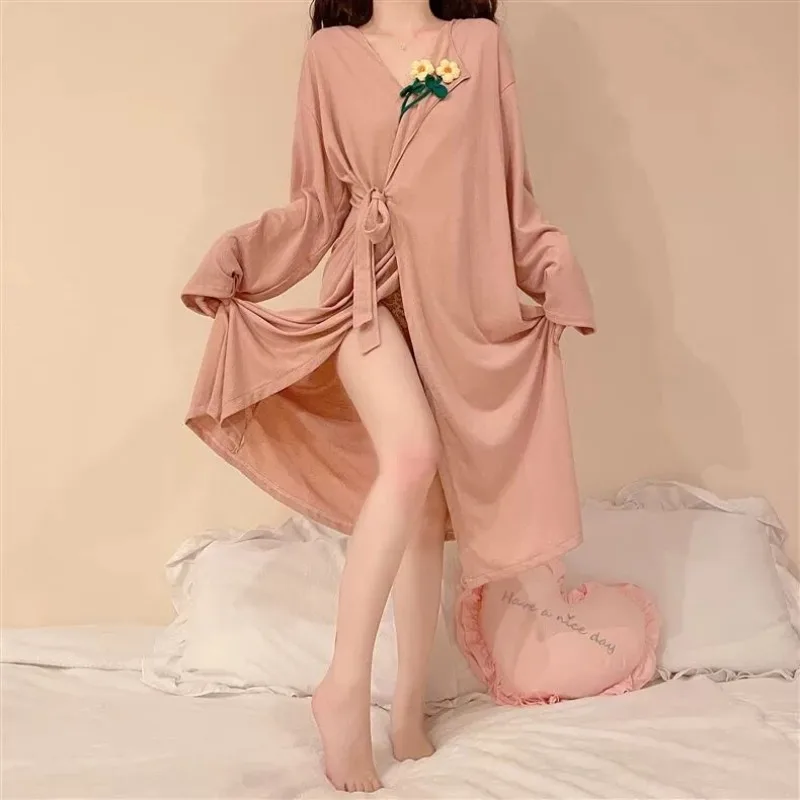 Robes Women Sweet Japanese Style Three-dimensional Decoration Bathrobe Girlish Homewear Solid Ins Trendy Spring Sexy Girls Chic