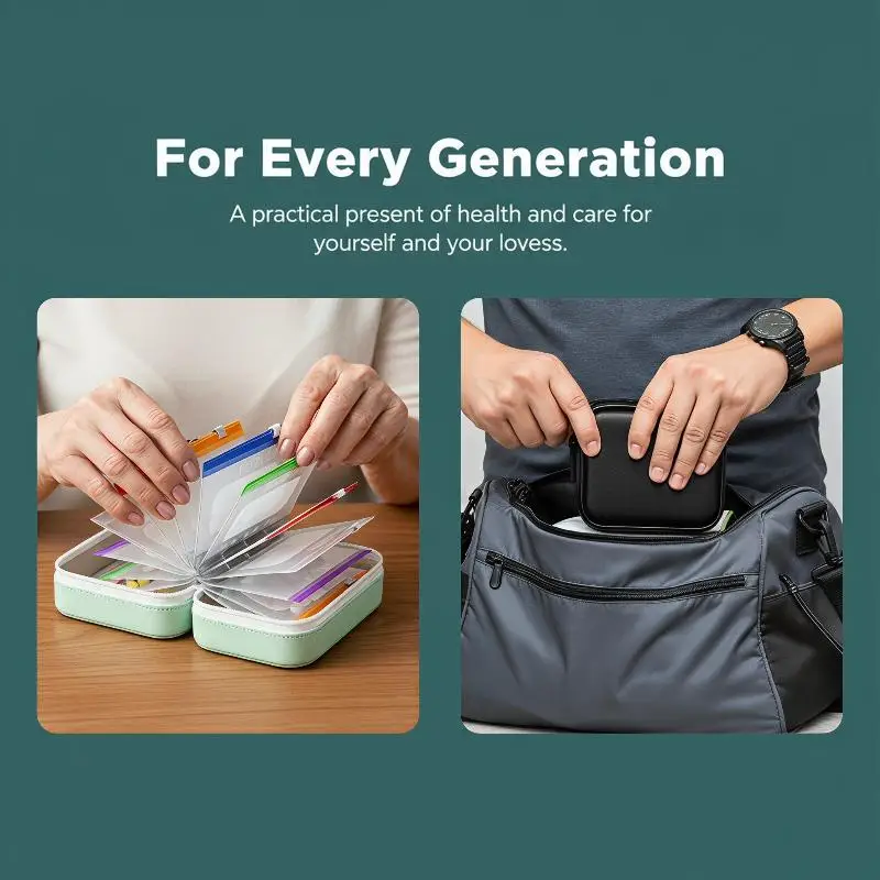 Waterproof Pill Pouch Set 7 Color-Coded Pouches with Writable Labels Portable Lightweight for Business Trip Medication