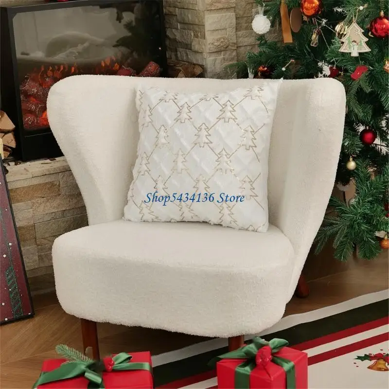 H7ED Christmas Plush Pillow Cover Soft Polyester Fabric Holiday Decorative Cushion Protectors for Home Decoration