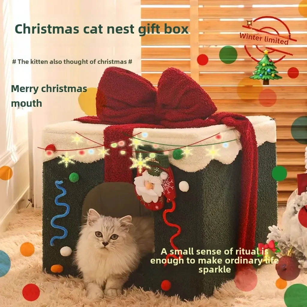 

Christmas cat nest autumn and winter warm closed Internet celebrity villa cat house house removable winter kennel pet supplies